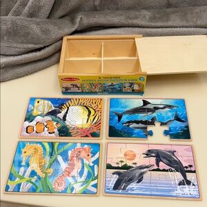 🧩 Melissa & Doug Sea Life 4-in-1 Wooden Jigsaw Puzzles in a Storage Box (48 p) M